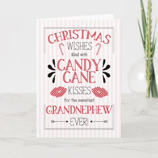 Grandnephew Candy Cane Kisses Christmas Wishes Holiday Card (Front)