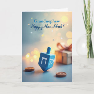 Grandnephew Happy Hanukkah Dreidel with Soft Glow Card