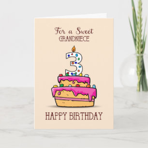 Grandniece 3rd Birthday, 3 on Sweet Pink Cake Card