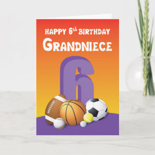Grandniece 6th Birthday Sports Balls Card