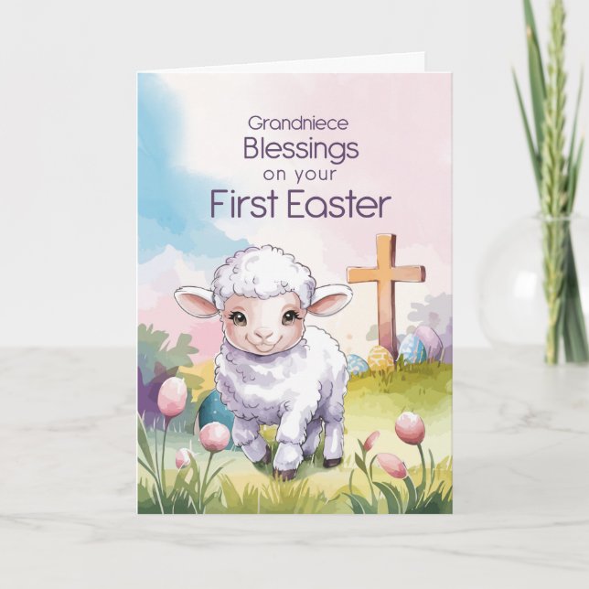 Grandniece Baby’s First Easter Religious Lamb Card (Front)