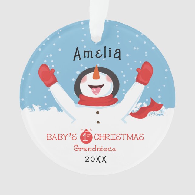 Grandniece Babys First Christmas Snowman Customiza Ornament (Front)