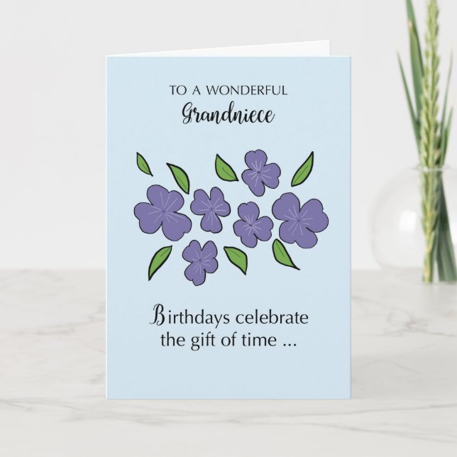 Grandniece Birthday with Violet Flowers and Leaves Card (Front)