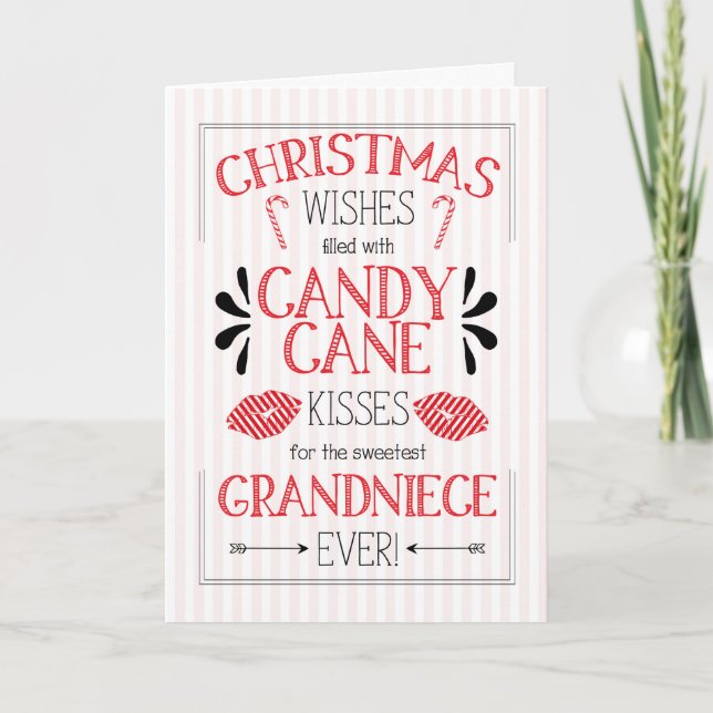 Grandniece Candy Cane Kisses Christmas Wishes Holiday Card (Front)