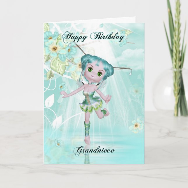 grandniece cute fairy birthday greeting card aqua (Front)
