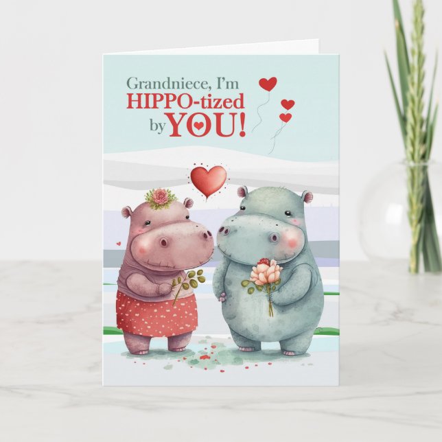 Grandniece Funny Hippopotamus Valentine's Day Holiday Card (Front)