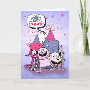 Grandniece Pink and Purple Monster Birthday Card