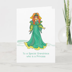 Grandniece Princess Birthday Green Sparkly Look Card