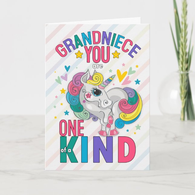 Grandniece Rainbow Unicorn Valentine's Day Holiday Card (Front)
