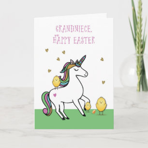 Grandniece Unicorn Easter Wishes with Chicks Card