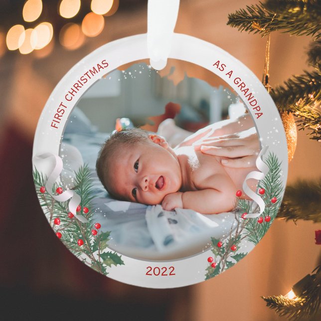 Grandpa 1st Christmas Classic Silver Plant Frame   Ornament (Creator Uploaded)