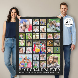 Grandpa 27 Photo Collage Custom Title and Colour Fleece Blanket