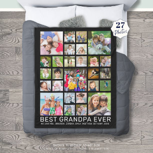 Grandpa 27 Photo Collage Custom Title and Colour Fleece Blanket