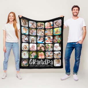 GRANDPA 27 Photo Collage Modern Typography Fleece Blanket