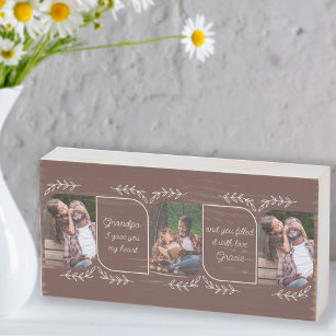 Grandpa 3 Vertical Photo Loving Words Personalised Wooden Box Sign