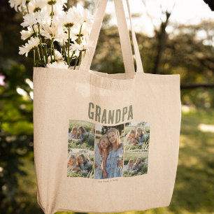 Grandpa 5 Photo Collage Personalised Large Tote Bag