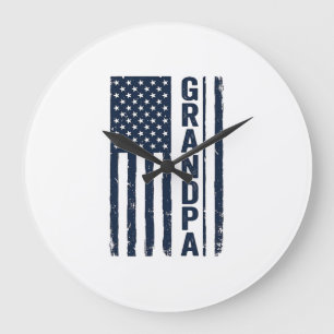 Grandpa American Flag Distressed Patriotic Design_ Large Clock