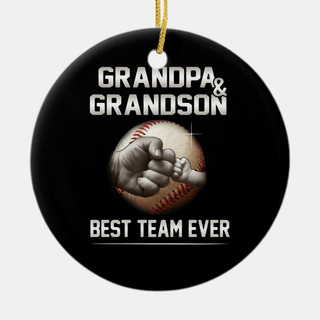 Grandpa And Grandson Best Team Ever Ceramic Tree Decoration (Front)