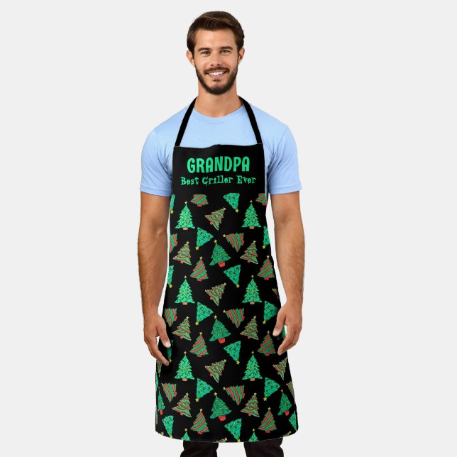 Grandpa Best Griller Ever | Christmas Tree Black Apron (Worn)