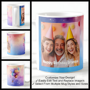Grandpa Birthday Photo Message Balloons Modern 002 Coffee Mug