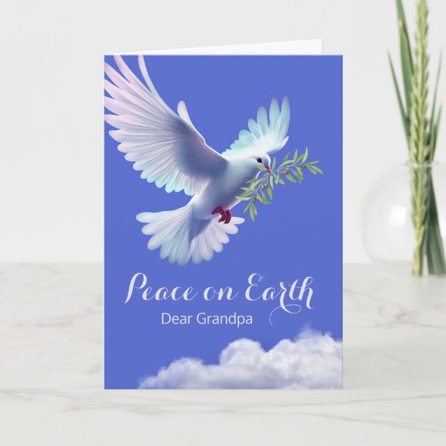 Grandpa Christmas Peace Dove Olive Branch Card (Front)