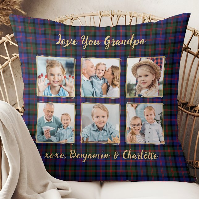 Grandpa Christmas Plaid Personalised 6 Picture Cushion (Creator Uploaded)
