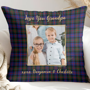 Grandpa Christmas Plaid Personalised Gold Picture Cushion