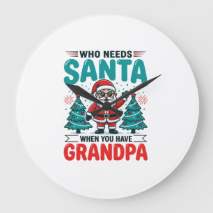 Grandpa Christmas Santa Family Large Clock