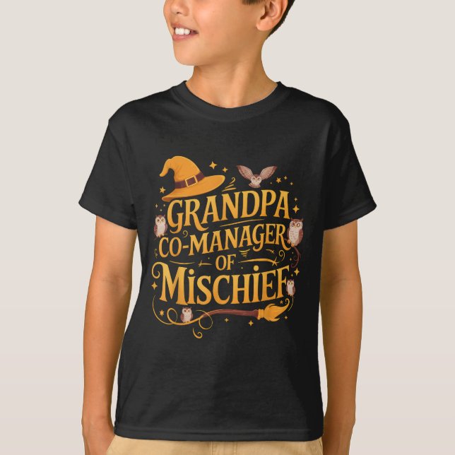 Grandpa Co-manager Of Mischief Birthday Family Mat T-Shirt (Front)