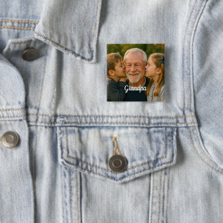 grandpa custom photo 15 cm square badge
