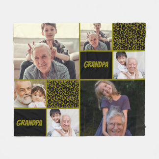 Grandpa Custom Photo Collage Fleece Blanket
