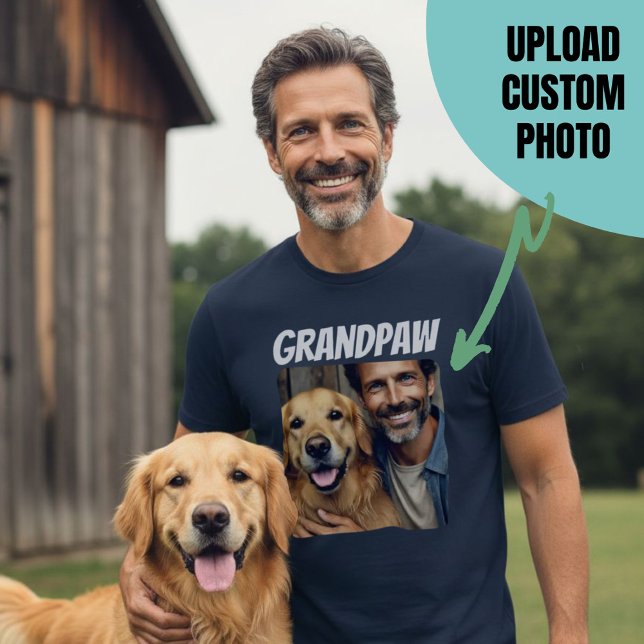Grandpa Custom Photo Grandpaw Dog Navy T-Shirt (Grandpa Custom Photo Grandpaw Dog Navy T-Shirt)