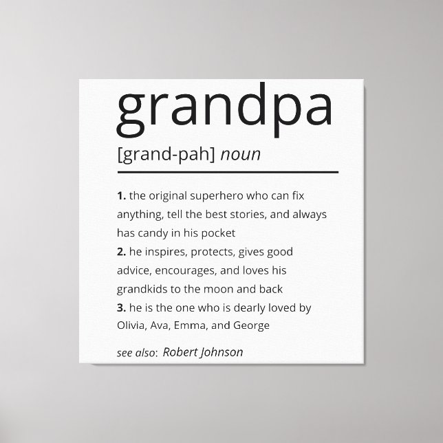 Grandpa Definition, Custom Grandpa Gift Birthday Canvas Print (Front)