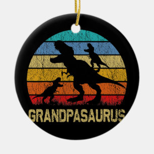 Grandpa Dinosaur T Rex Grandpasaurus 2 kids Ceramic Tree Decoration