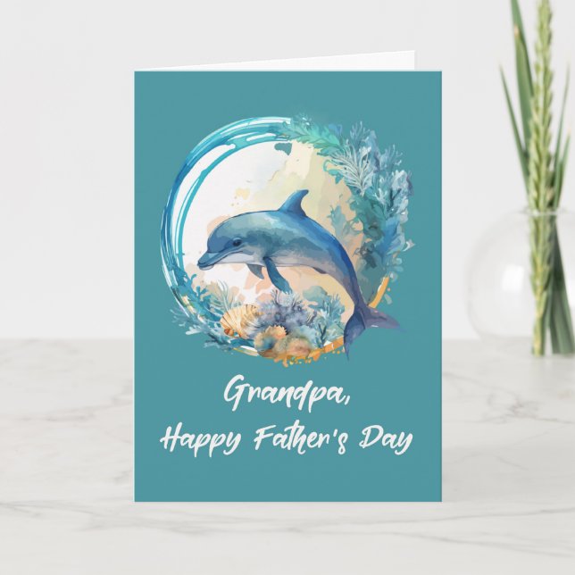 Grandpa Dolphin Father's Day Ocean Waves of Life Card (Front)