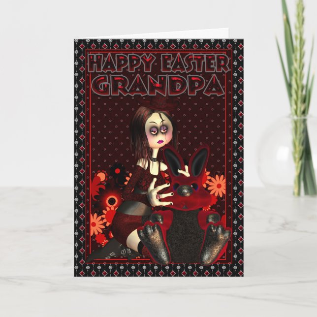 Grandpa Easter Card - Gothic Rock Chick And Easter (Front)