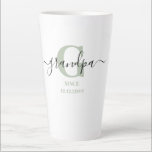 Grandpa Elegant Script Monogram Silver Green Latte Mug<br><div class="desc">Latte mug for a new grandpa or long established grandad, which you can personalise with the date they became a grandfather. This trendy minimalist design has a subtle colour palette of silver green, black and white. It has a Grandpa monogram, with the initial letter G and the name grandpa, lettered...</div>