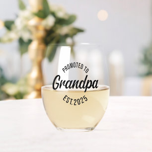 Grandpa Est 2025 - Gift for First Time Grandparent Stemless Wine Glass