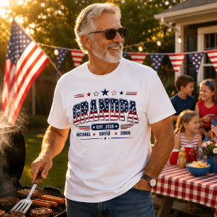 Grandpa Est 2026 American Flag Custom Kids Name T-Shirt