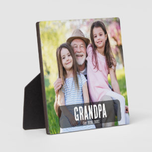 Grandpa Est. White grunge script photo Plaque
