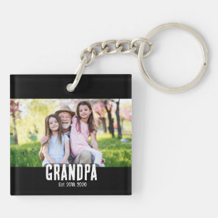 Grandpa Est. White script photo Key Ring
