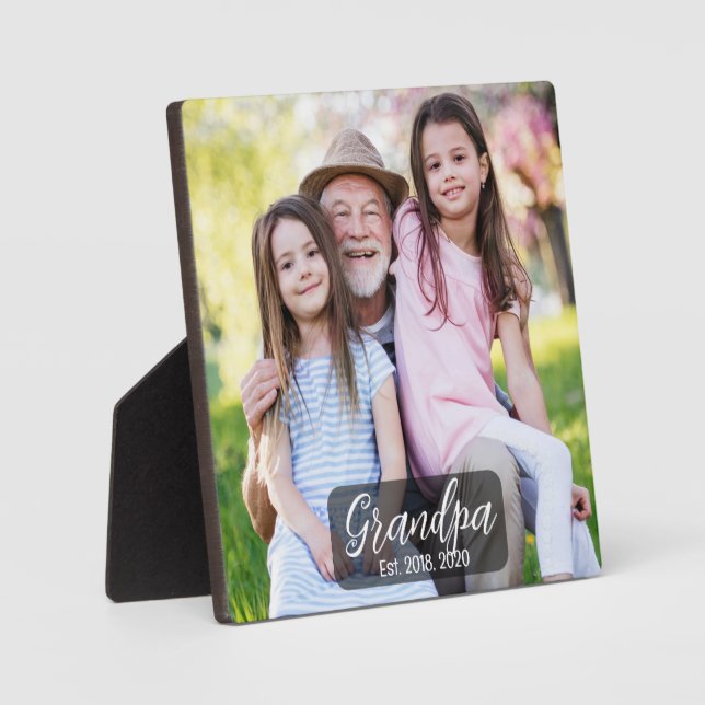 Grandpa Est. White script photo Plaque (Front)