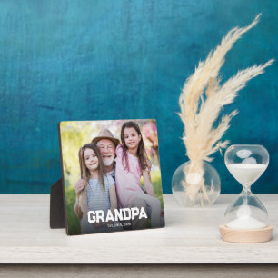 Grandpa Est. White simple bold script photo Plaque
