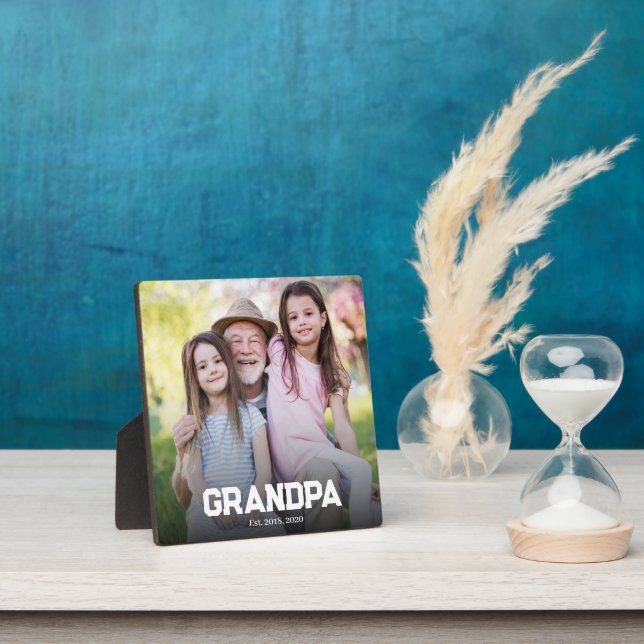 Grandpa Est. White simple bold script photo Plaque (Insitu)