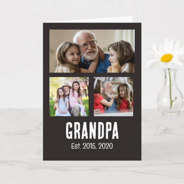 Grandpa established black grunge script 3 photo card (Small Plant)