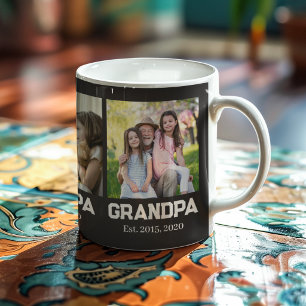 Grandpa established black simple script 3 photo coffee mug