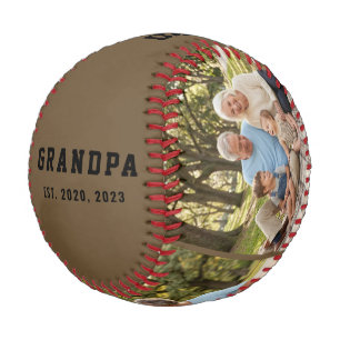 Grandpa Established Bold Modern Black 3 Photo Baseball