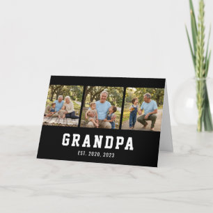 Grandpa Established Bold Modern Black 3 Photo Card