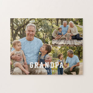 Grandpa Established Bold Modern Black 3 Photo Jigsaw Puzzle