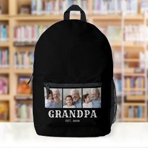 Grandpa Established Bold Typography Black 3 Photo Printed Backpack